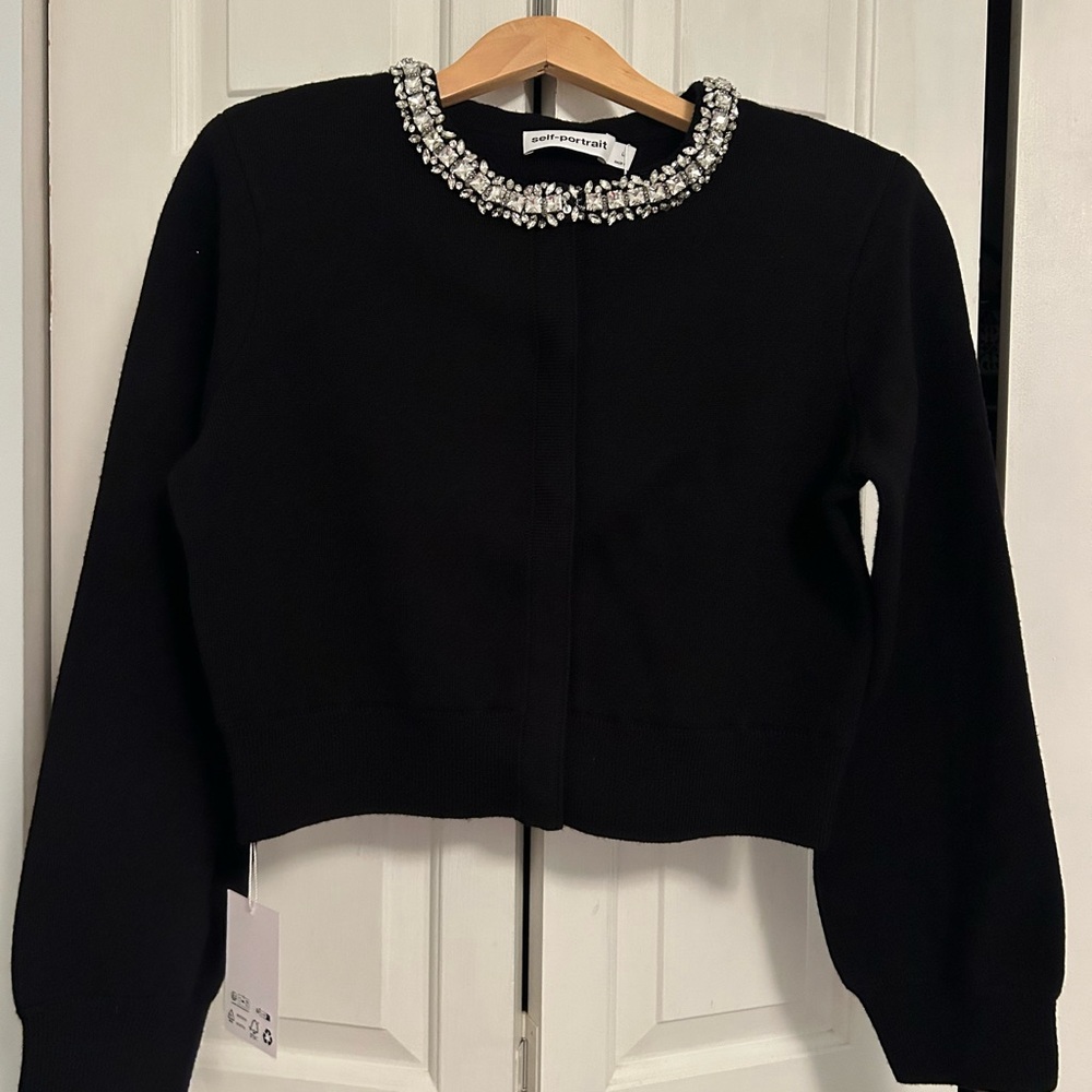 Self-Portrait BLACK EMBELLISHED SWEATER CARDIGAN Large NEW